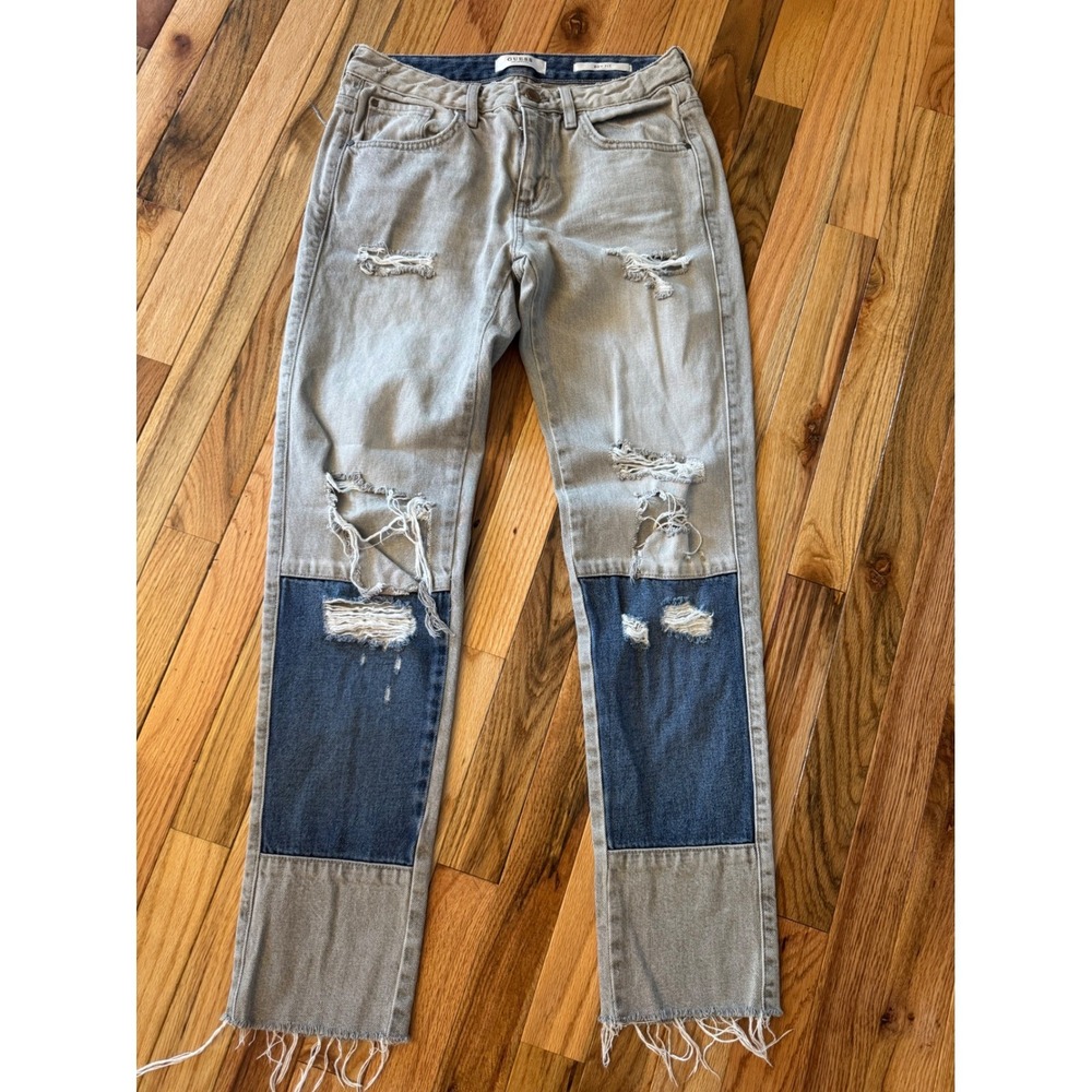 Guess Los Angeles Boy Fit Distressed Patchwork Jeans Grey Light Wash W24 L26